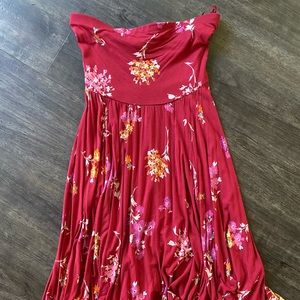Express red floral tube top midi dress